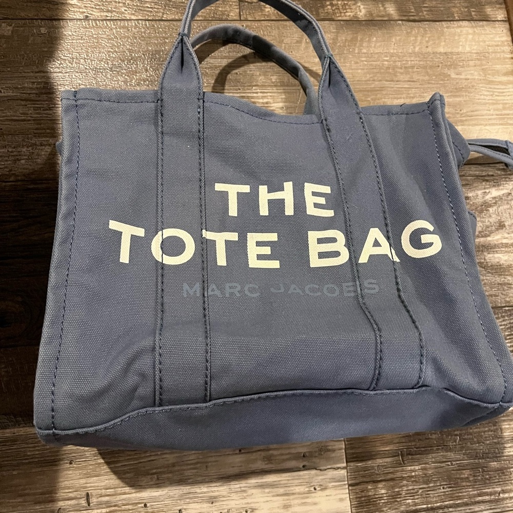 Marc Jacobs The Tote Bag Blue Canvas Medium Tote Designer Work Travel Bag